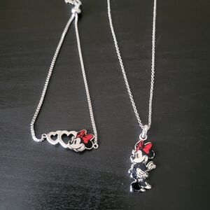 Disney Minnie Mouse Silver Necklace and Bracelet Set - Black and Red